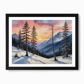 Winter's Embrace in the Highlands Sunset In The Mountains Art Print