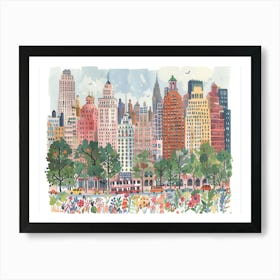 New York Flowers Landmarks Landscape Watercolour Art Print