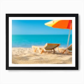 Sand Beach With Umbrella Art Print