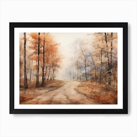 A Painting Of Country Road Through Woods In Autumn 45 Art Print