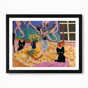 Henri Matisse Inspired , Still Life With Dance And Black Cats Art Print