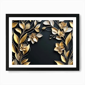 Luxury Black And Golden 3d Floral 2 Art Print