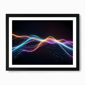 Abstract Digital Image Of Glowing Blue, Purple, And Orange Waves On A Black Background With Sparkling Particles, Creating A Dynamic And Vibrant Effect 1 Art Print