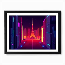 Synthwave Neon City - Tokyo [synthwave/vaporwave/cyberpunk] — aesthetic poster, retrowave poster, neon poster Art Print