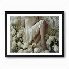 The Bride and the Wedding Night - White Dress and Roses Art Print