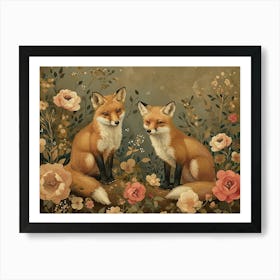 Floral Animal Illustration Fox 3 Art Print