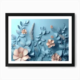 3d With Simple Floral Painting Light Blue Art Print