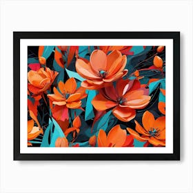 Orange Flowers paintings art print Art Print