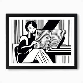 Just a girl who loves to read, Lion cut inspired Black and white Stylized portrait of a Woman reading a book, reading art, book worm, Reading girl 170 Art Print