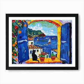 Cat Black On A Window Painting Matisse Style Art Print