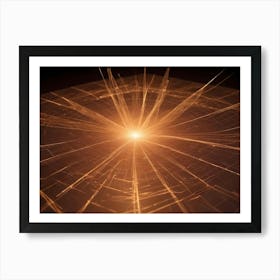 Abstract Fractal Art With A Central Glowing Light Surrounded By Radiating Lines And Swirls In Shades Of Orange And Brown Art Print