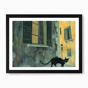 Black Cat In Trieste, Italy, Street Art Watercolour Painting 3 Art Print