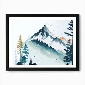 Mountain And Forest In Minimalist Watercolor Horizontal Composition 240 Art Print