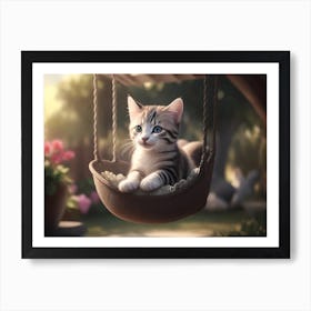 Kitten Playing On A Swing Art Print