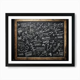 Blackboard With Abstract Graphics And Arrows Hand Drawn Lines Creating Realistic Textures Designs (6) Art Print