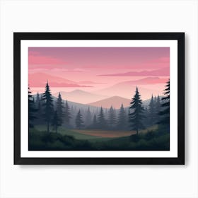 Landscape With Trees At Sunset Art Print Art Print