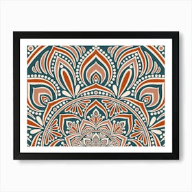 WA240021 - Intricate Orange and Teal Mandala - Vibrant Bohemian Geometric Art Art Print