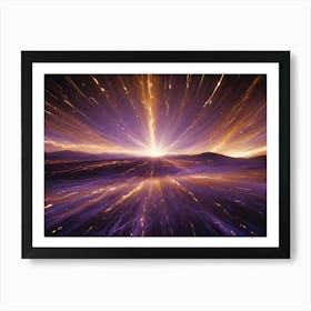 Abstract Glowing Landscape With Light Trails And Mountains Under A Dark Night Sky Art Print