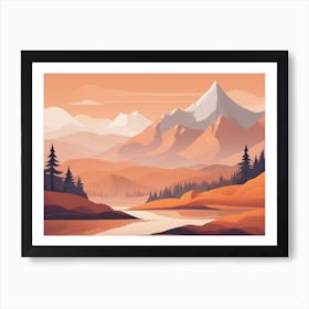 Misty mountains horizontal background in orange tone 160 Art Print