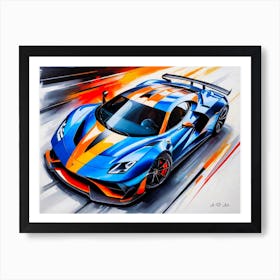 Super Car Top View - Color Line Painting Art Print