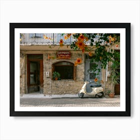 Yellow Vespa at the Barber shop Art Print