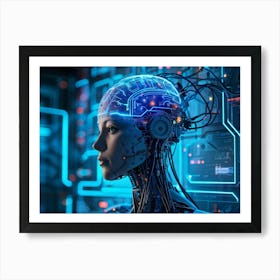 Abstract Conceptual Head Features Circuitry Integrating A Human Brain With Neural Lines And Electron (5) Art Print