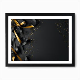 Black And Gold Ribbon On Black Background Art Print