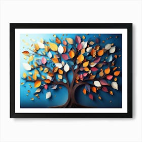 Colorful Tree with Leaves on Hanging Branches of Blue, White and Golden 7 Art Print