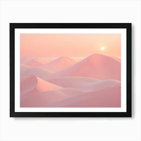 A 3d Rendering Of A Desert Landscape With Pink Sand Dunes And A Setting Sun Art Print