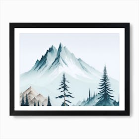 Mountain And Forest In Minimalist Watercolor Horizontal Composition 122 Art Print