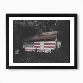 Vintage America USA Flag Cabin in the Woods Art Print