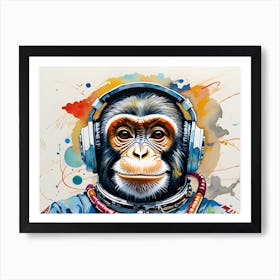 Colourful Astronaut Chimpanzee Art Print