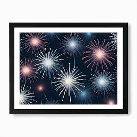 Abstract Background With Stylized Fireworks In A Variety Of Colors Against A Dark Blue Background 2 Art Print