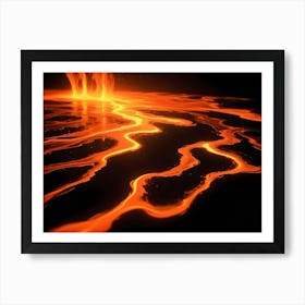 A Close Up Shot Of Molten Lava Flowing On A Black Surface, Creating A Dramatic And Powerful Image Of Nature S Raw Energy Art Print