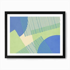 Bloc Lines Shapes Graphic Collage Modern Abstract - Light Blue Green Art Print