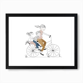Balade A Velo Fille Et Garcon Art Print