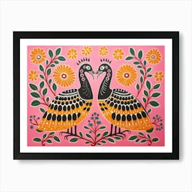 Peacock 2 Folk Style Animal Illustration Art Print