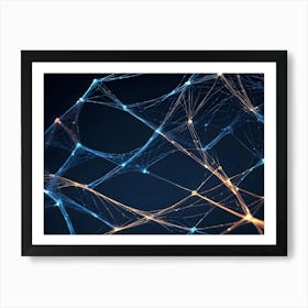 Abstract Image Of A Network Of Glowing Blue And Orange Lines, Resembling A Web Or A Technological Network Art Print