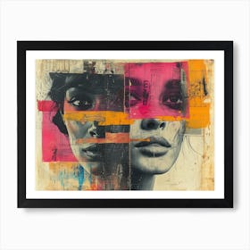 Analog Fusion: A Tapestry of Mixed Media Masterpieces The Face Of A Woman' Art Print
