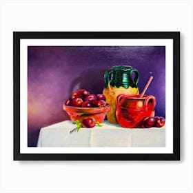 Plums And Jug oil painting Art Print