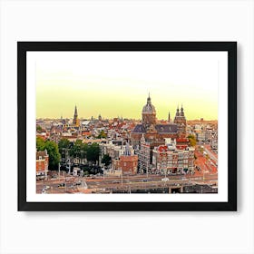 Amsterdam Cityscape At Sunset, Aerial View, Netherlands Art Print