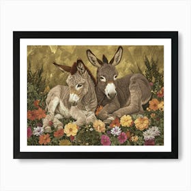 Floral Animal Illustration Donkey 1 Art Print