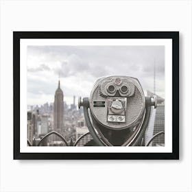 New York, USA I Manhattan skyline in grey black and white of Manhattan view from Rockefeller center building rooftop on the vastness of the Big Apple in an apocalyptic atmosphere moody aesthetic Art Print