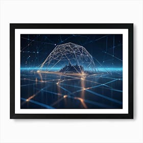 Abstract Image Of A Digital City Skyline Enclosed Within A Glowing Network Of Lines, Representing A Futuristic Metropolis 1 Art Print