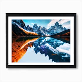 Mountain Peaks Reflected In A Lake Art Print