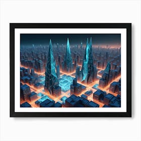 A Futuristic Cityscape With Geometric Buildings And Glowing Lines Art Print