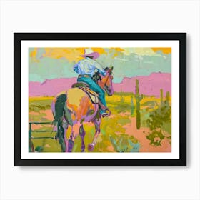 Neon Cowboy In Sonoran Desert Arizona 2 Painting Art Print