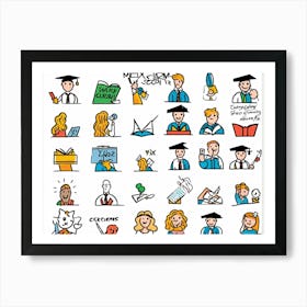 Cartoon Icons Representing Events And Education Sketched By Hand Hand Drawn Animation Style Depic (2) Art Print