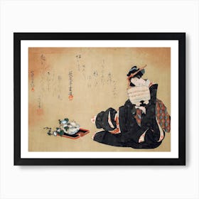 Woman With Morning Glories, Katsushika Hokusai 1 Art Print