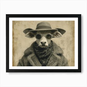 Absurd Bestiary: From Minimalism to Political Satire. Cow In Hat Art Print